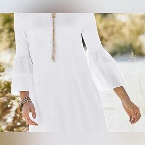 Peruvian Connection Pima Cotton Cantina White Bell Sleeve Dress Sz M/L